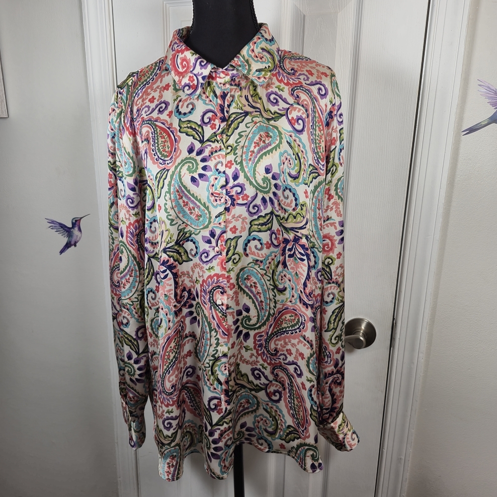 Haver London Paisley Button Down Blouse Long Sleeve XL Boho - Picture 5 of 8